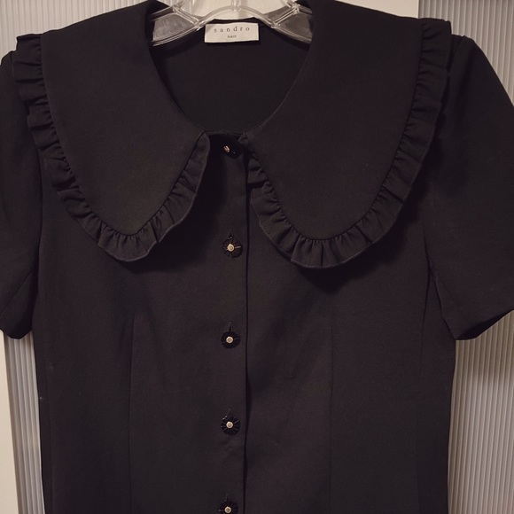 NWT Sandro Black Short Dress with Large Ruffled Peter Pan Collar - Picture 7 of 16